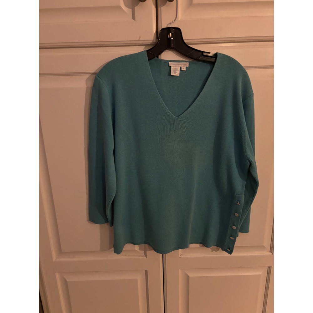 Mark Fore & Strike Women's XL Turquoise V Neck Knit‎ Sweater w/ Button Detail